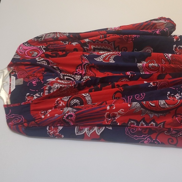 Peter Nygard Paisley Print Slit Sleeve Tie Front  Blouse  Size 16 - Picture 5 of 8